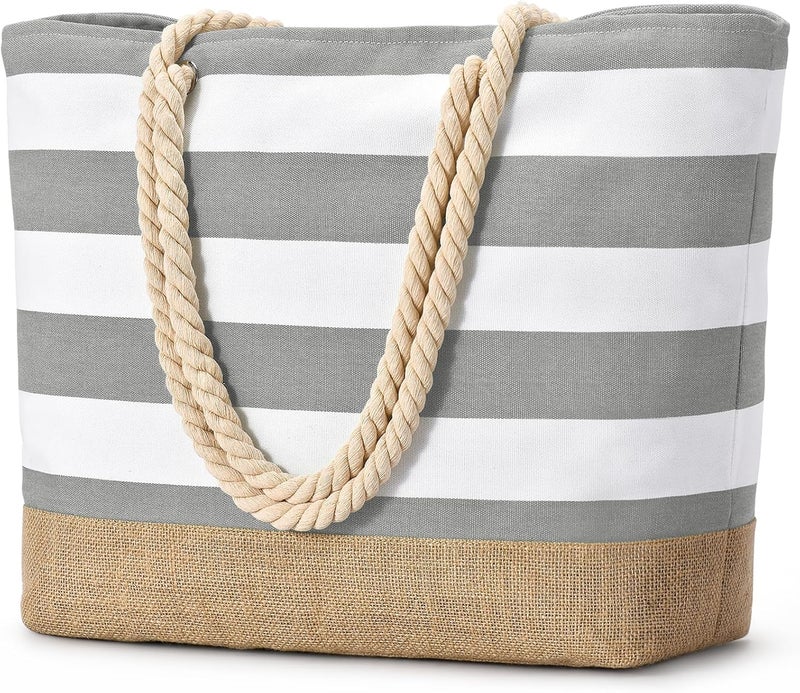 Becokan Beach Bags for Women Large Canvas Beach Tote Bag Beach Bags Waterproof Sandproof Swim Pool Bag Travel Essentials - Image 1